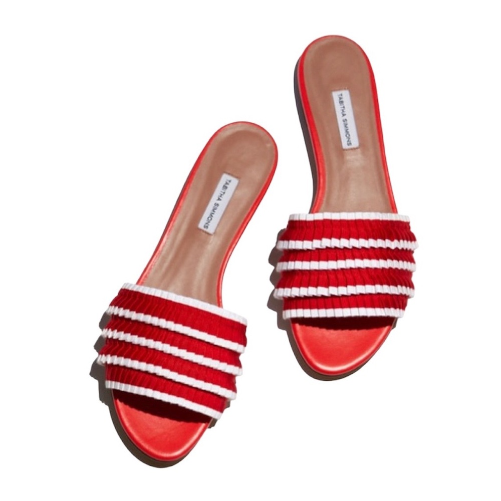Tabitha Simmons Sprinkles Pleated Slides Leather Sandals Red Sz 39.5 Designer